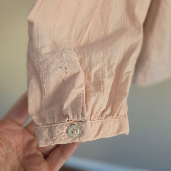 Talbots Blouse Women M Pink Dobby Stripe Ladder Lace Button Front Cotton Top - Picture 5 of 10